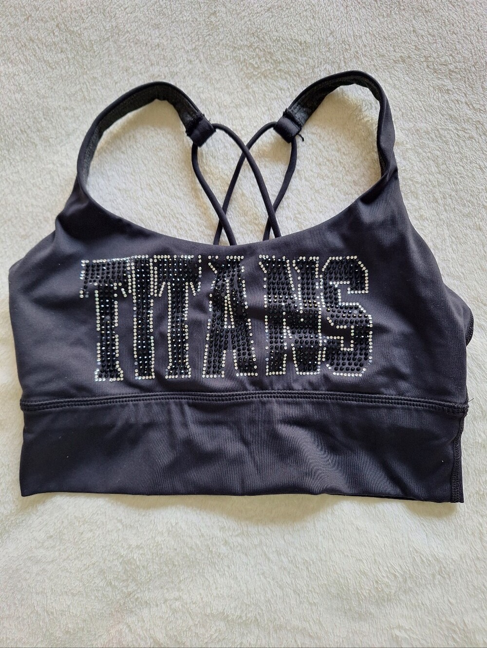 Antigua Black Rhinestone Titans Strappy Back Sports Bra Womens Size XS/S